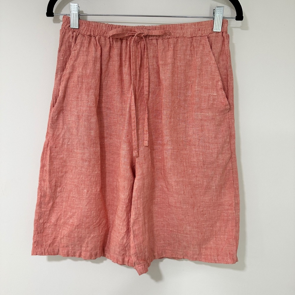 Melrose Studio Linen Shorts Small Red Elastic Drawstring Pockets Relaxed Summer